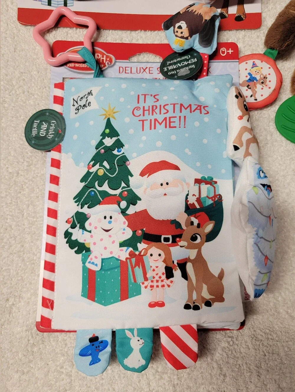 Rudolph the Red-Nosed Reindeer Finger Puppets Bath Squirts Soft Book Toy Lot NEW